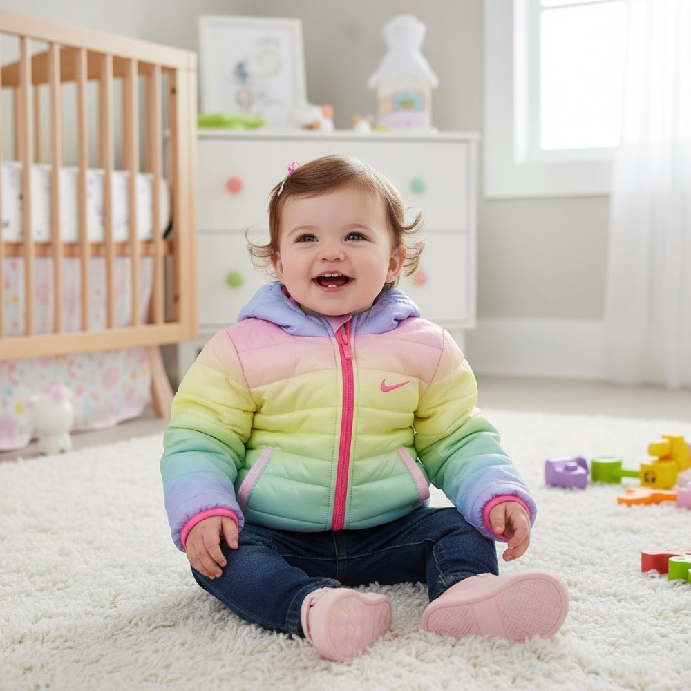 Nike Baby Girls Midweight Puffer Jacket Rainbow Ombré NWT